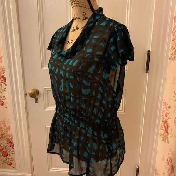 🍒 Worthington Black and Blue Sheer Blouse - Picture 2 of 7